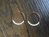 Rose Gold/White Beads Boho Hoops - medium