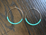 Large Beaded Boho Hoops - Teal