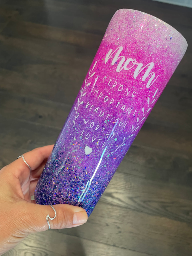 Pink Mom Glitter Tumbler