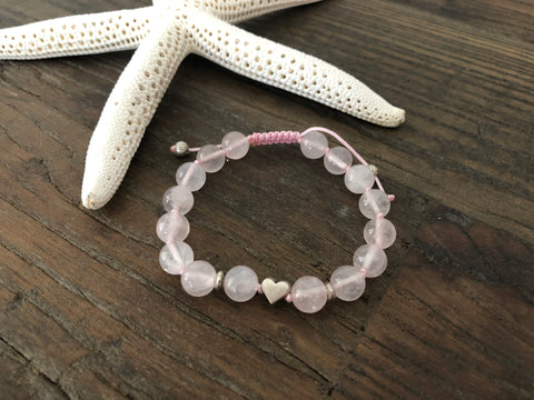 Rose Quartz Heart Beaded Bracelet