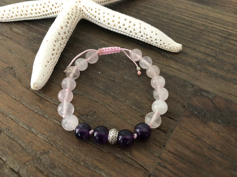 Rose Quartz and Amethyst Beaded Bracelet