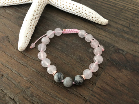 Rose Quartz, Jasper Rose Gold Beaded Bracelet