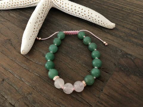 Aventurine, Rose Quartz Rose Gold Beaded Bracelet