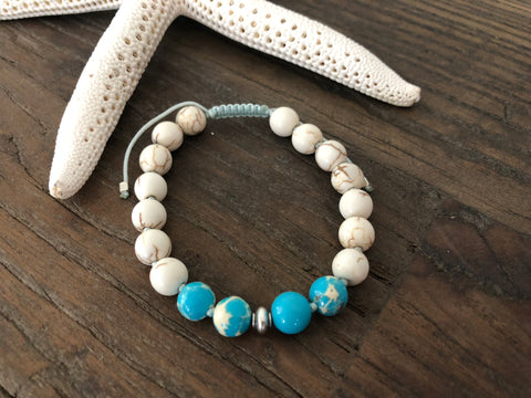 White Turquoise and Sea Sediment Jasper Beaded Bracelet