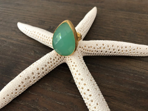 Amazonite Rose Gold Plated Brass Adjustable Ring