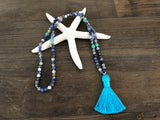 Blue and Turquoise Mala Beads Tassel Necklace