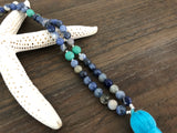 Blue and Turquoise Mala Beads Tassel Necklace