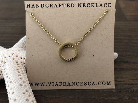 Brass Washer Minimalist Love Necklace