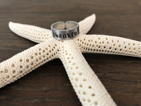 Custom Hand Stamped Aluminum Ring - Thankful